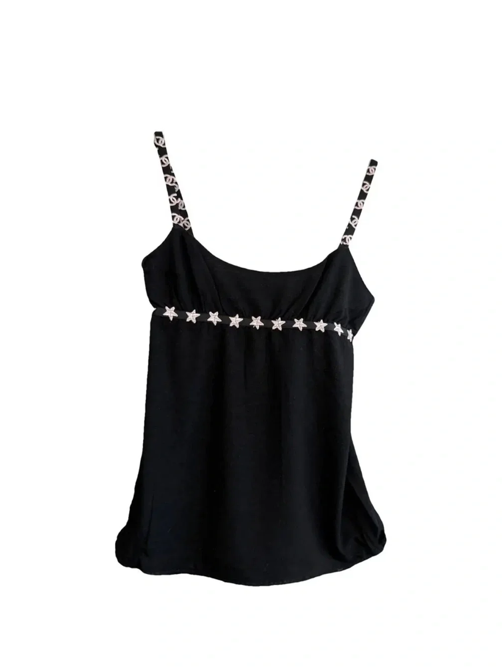 CHANEL Black Star-Trim Camisole with Logo Straps